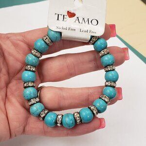 TE'AMO, NWT, nickel free lead free, turquoise rhinestone bead stretch bracelet